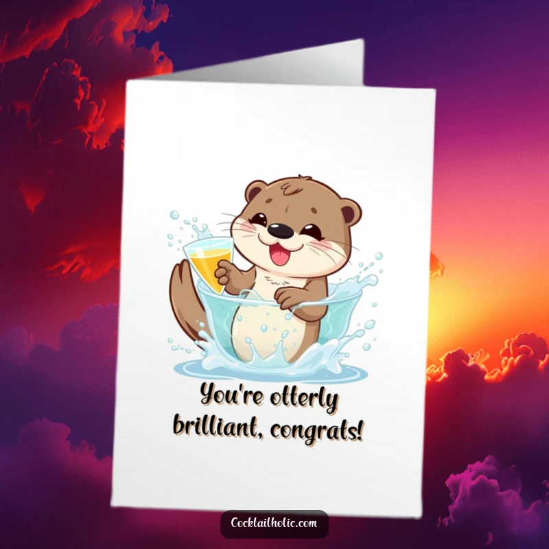 Funny Free Printable Congratulations Card: Playful otter splashing in a bubbly cocktail, signifying joyous and enthusiastic congratulations.