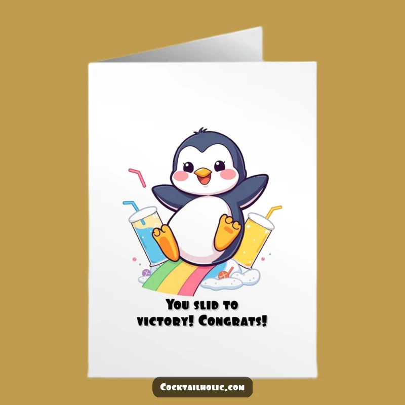 Free Printable Penguin Con-GRAD-ulations Card: Funny Drinks Rainbow Downloadable