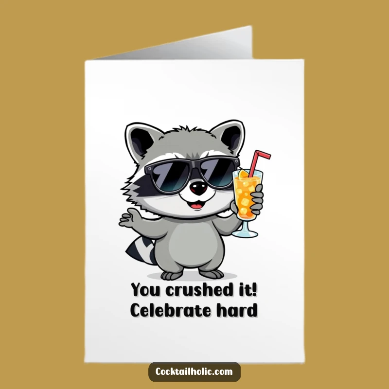 Free Printable Congrats Card: Smirking Raccoon Cocktail - Humorous Downloadable