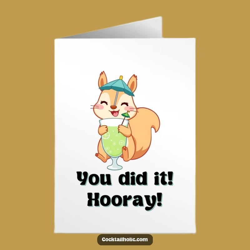 Free Printable Squirrel Congrats Card: Funny Drink Celebration Downloadable