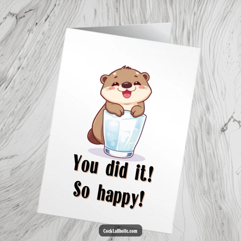 Funny Free Printable Congratulations Card: An otter grins broadly while sliding down an ice cube into a glass.