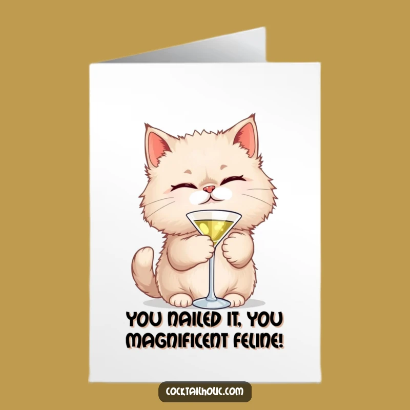 Free Printable Congrats Card: Winking Cat Martini Toast - Funny Downloadable Celebration Gift