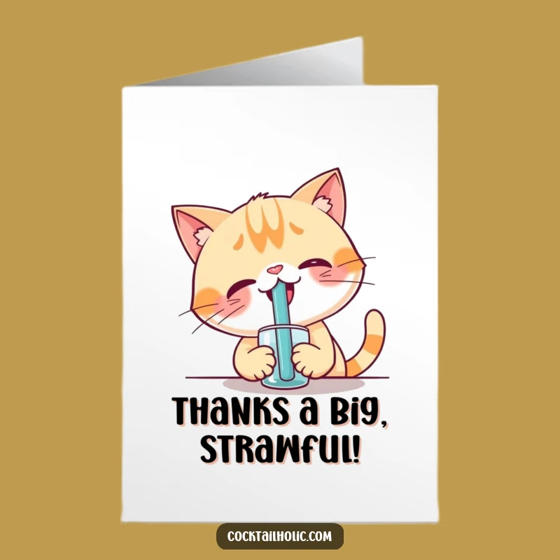 Free Printable Cat Thank You Card: Funny Big Straw Downloadable