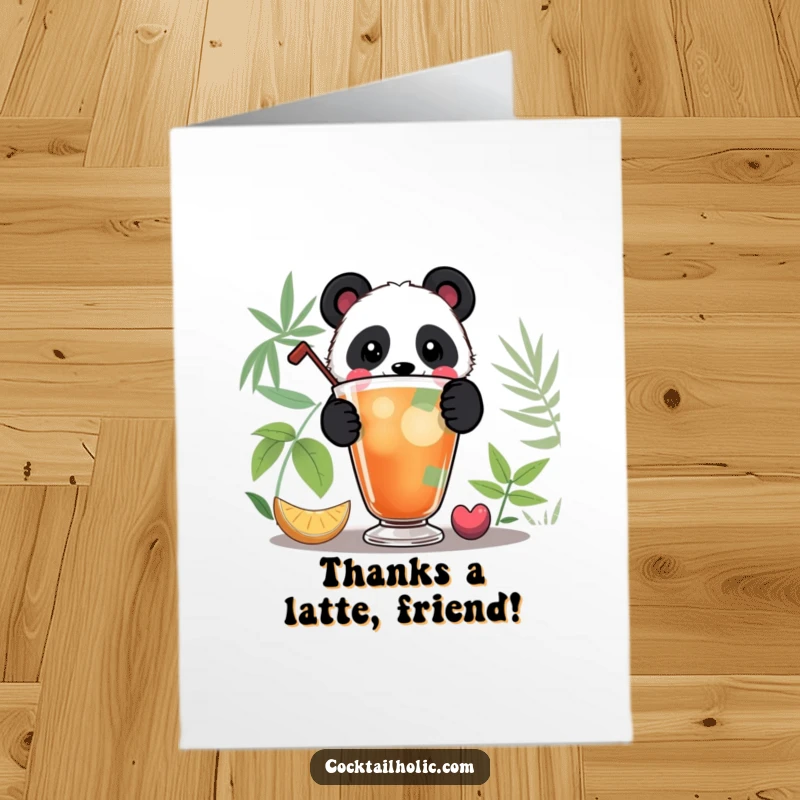 Funny Free Printable Thank You Card: Playful panda happily sipping a colorful cocktail, expressing gratitude.