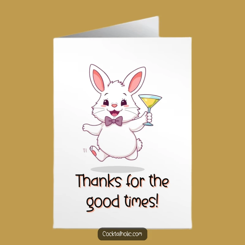 Free Printable Thank You Card: Bunny with Martini Funny Downloadable Note