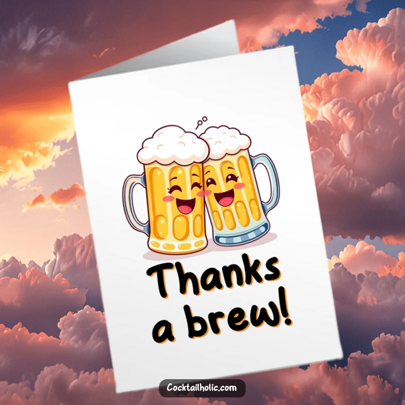 Funny Free Printable Thank You Card: Two cheerful beer mugs with frosty foam attempting a high-five, expressing gratitude.