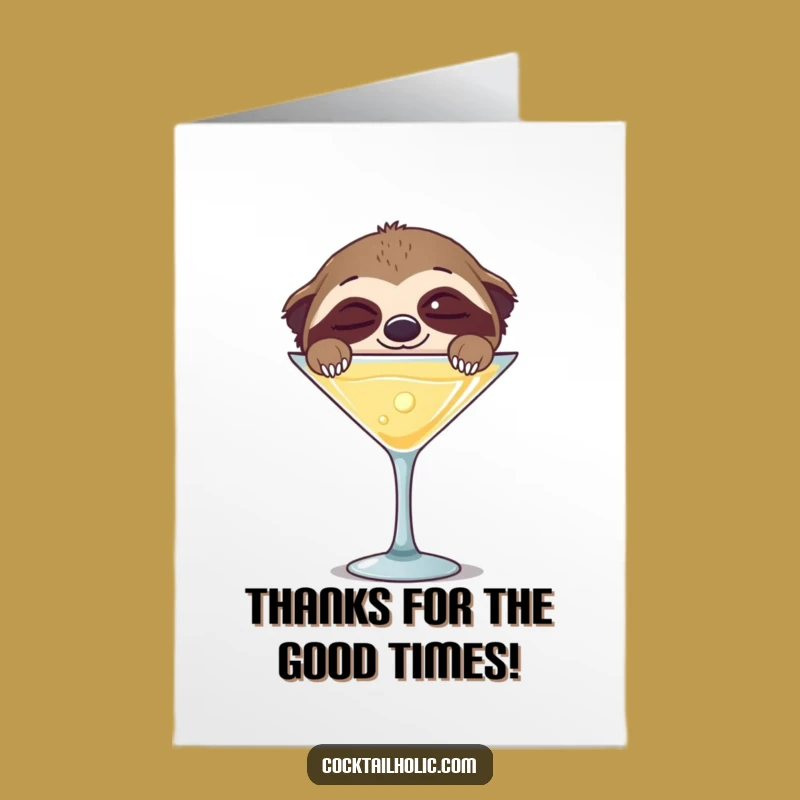 Free Printable Thank You Card: Sloth Martini, Funny Download