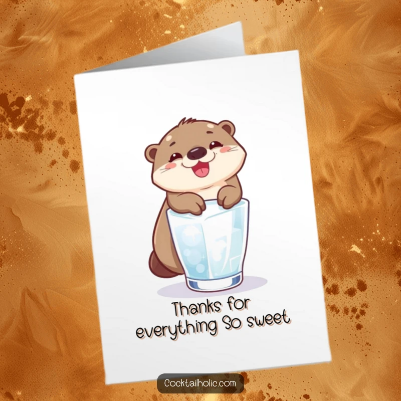 Funny Free Printable Thank You Card: A delighted otter slides into a glass with a huge grin.