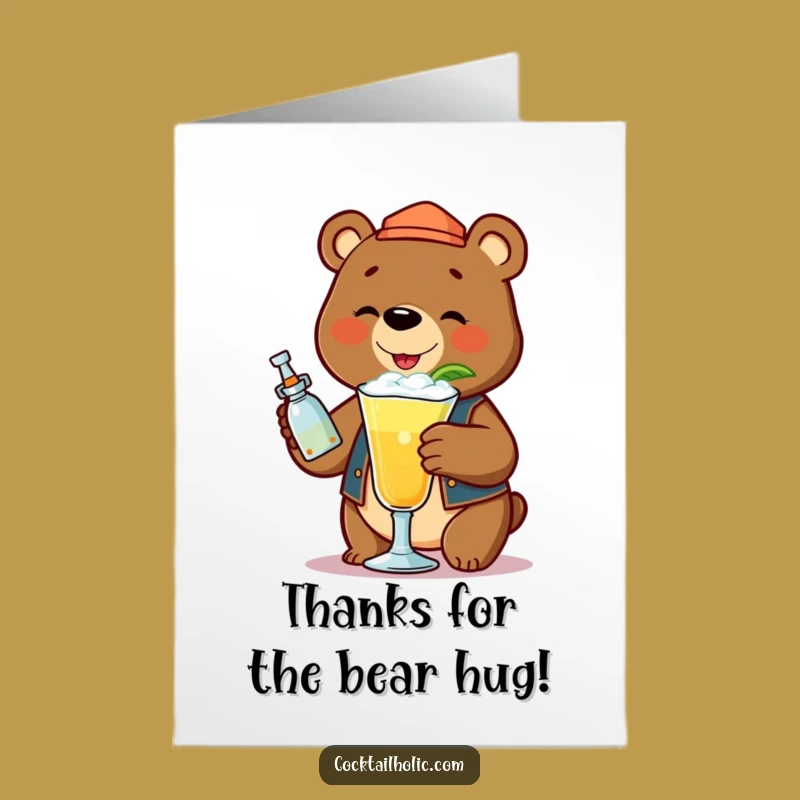 Free Printable Bartender Bear Thank You Card: Express Gratitude with a Drink!