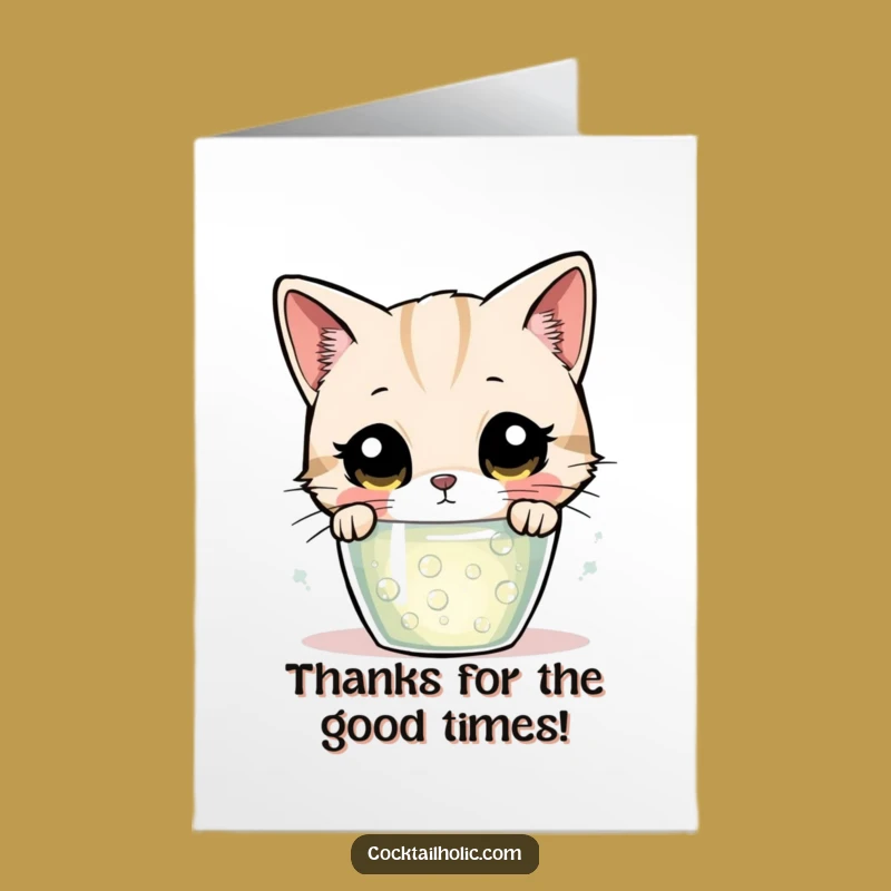 Free Printable Thank You Card: Curious Cat Bubbling Drink Funny Downloadable Gift
