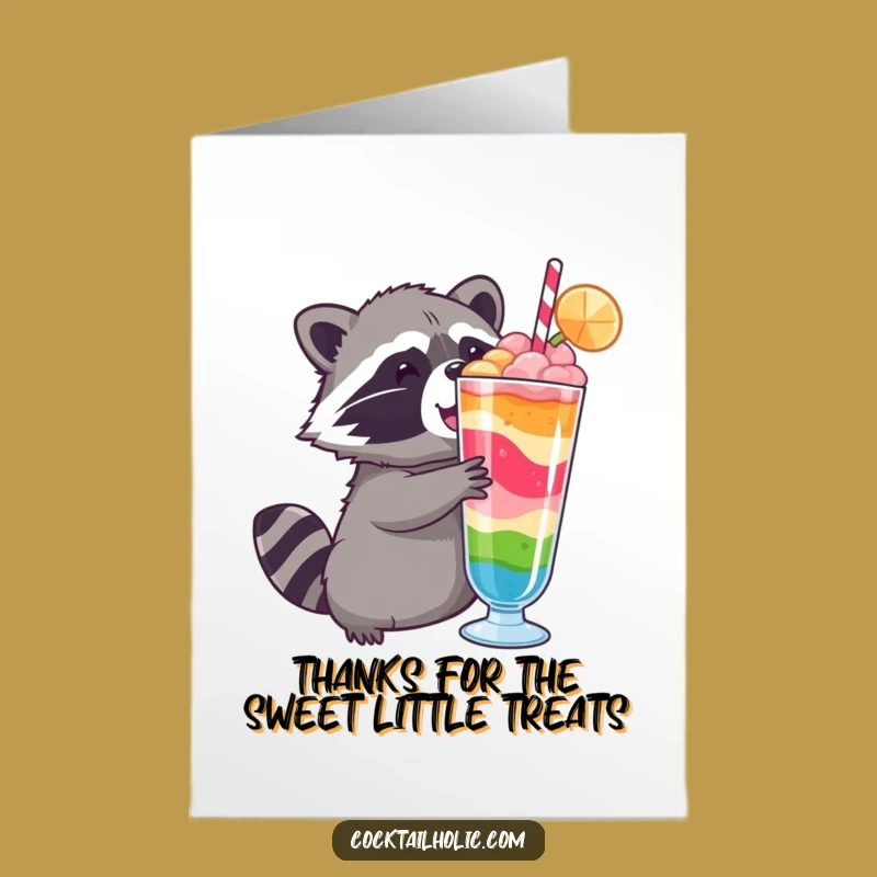Free Printable Thank You Card: Raccoon Cheers with Drink - Heartfelt Humor Gift