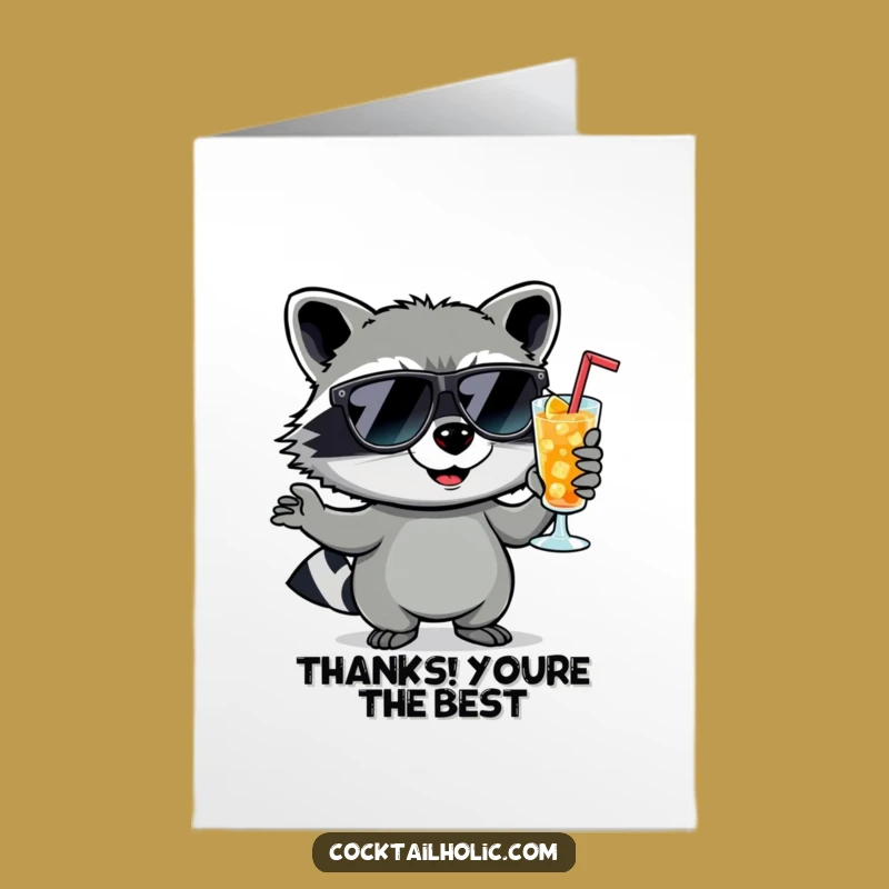 Free Printable Thank You Card: Funny Raccoon Cocktail - Downloadable Gratitude