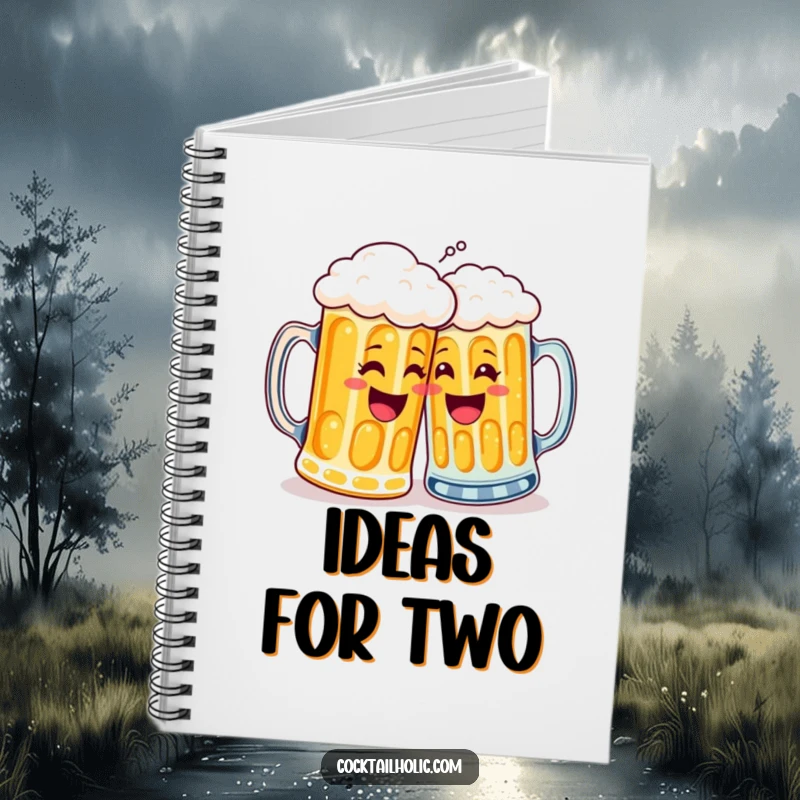 Funny notebook with two beer mugs high-fiving, ideal for notes and sketches, bringing joy to daily tasks, a practical gift.
