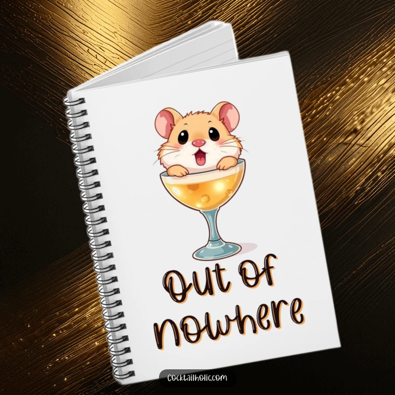 Funny hamster notebook, with a surprised hamster popping out of a cocktail glass, ideal for recording sudden thoughts.