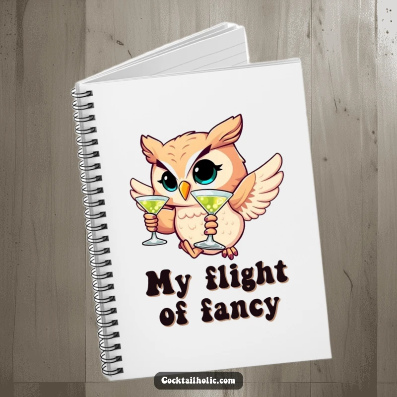 Funny notebook with a winking owl holding a martini, perfect for jotting down notes with humor.