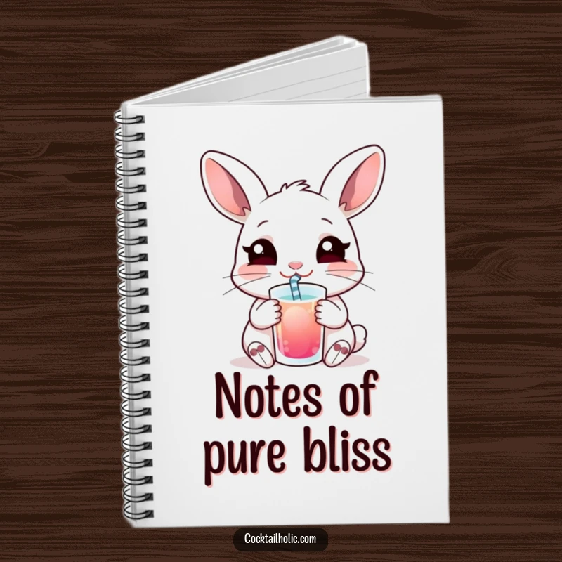 Funny notebook featuring a content rabbit sipping a drink with a straw, perfect for jotting down peaceful and humorous ideas.