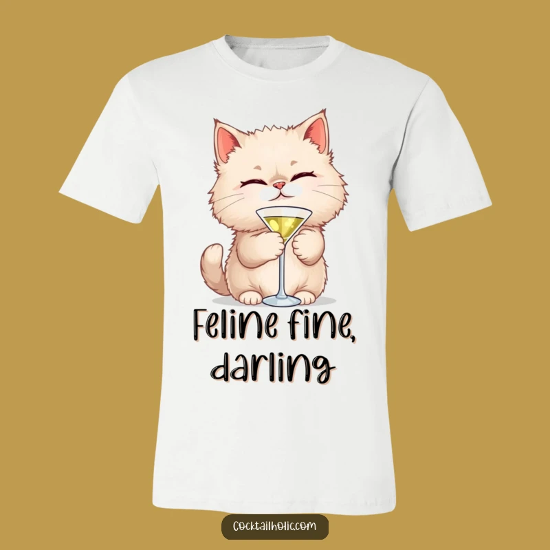 Funny Winking Cat Cocktail T-Shirt: Playful Feline Martini Humor, Unique Gift Idea