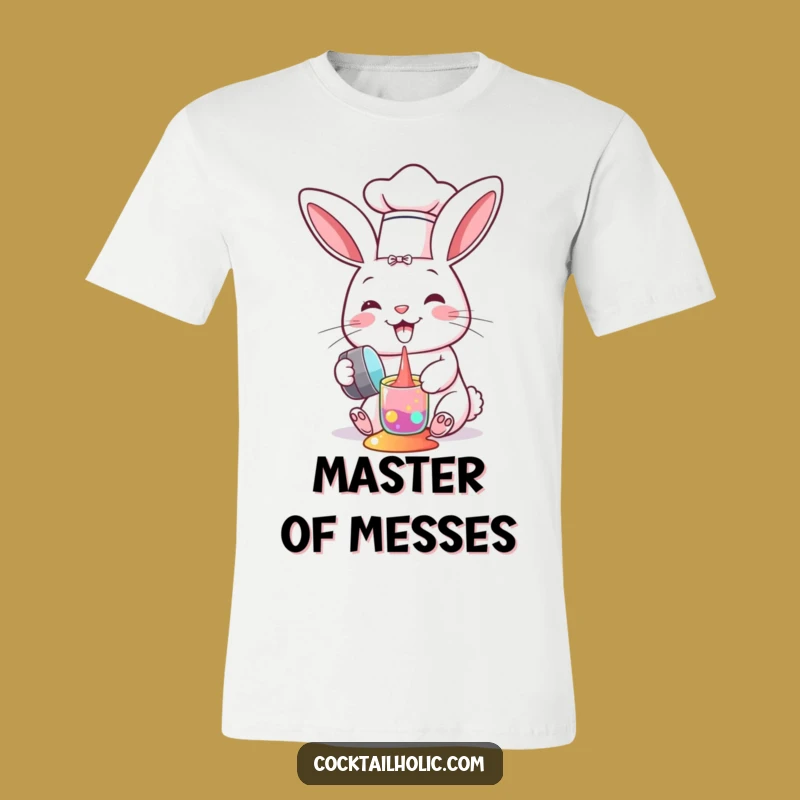 Funny Chef Bunny Spill T-Shirt - Humorous Culinary Mishap Tee Gift