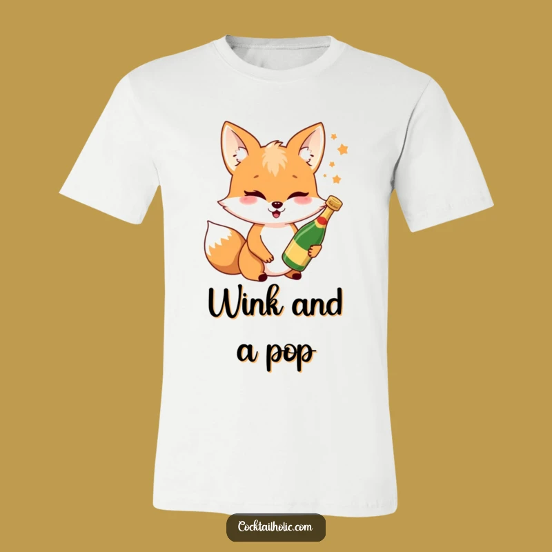 Funny Fox Winking Champagne T-Shirt: Hilarious Celebration Tee, Perfect Cheerful Gift