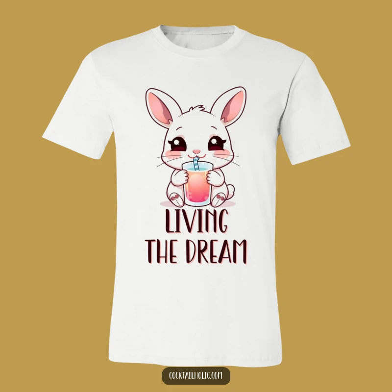 Funny Rabbit Sipping T-Shirt: Content Drinker with Straw, Soft Funny Gift Tee
