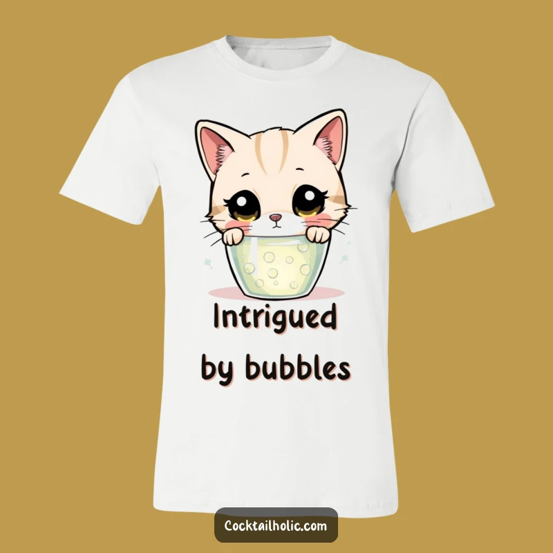 Funny Curious Cat Bubbling Drink T-Shirt - Playful & Humorous Apparel