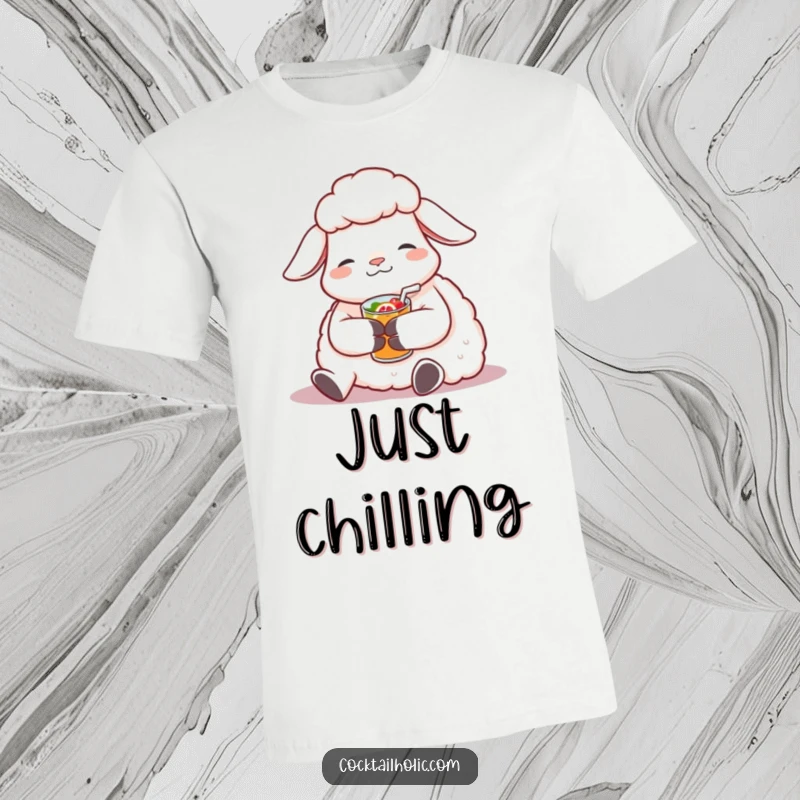 Funny Sheep T-Shirt: Contented sheep relaxing with a small, fruity beverage, a humorous and laid-back graphic tee.