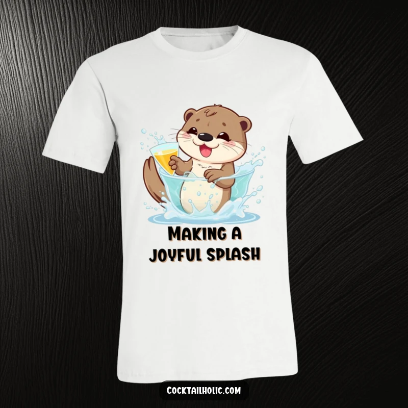 Funny otter t-shirt with a playful character splashing in a bubbly cocktail, perfect for making a splash and a funny gift.