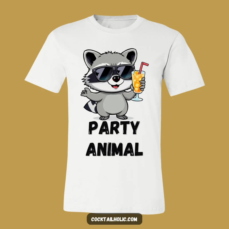 Funny Raccoon Cocktail T-Shirt: Cool Sunglasses & Smirk - Awesome Funny Gift!