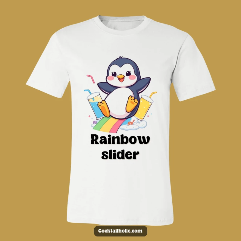 Funny Penguin Drink Slide T-Shirt - Cheerful Graphic Tee for Fun Lovers