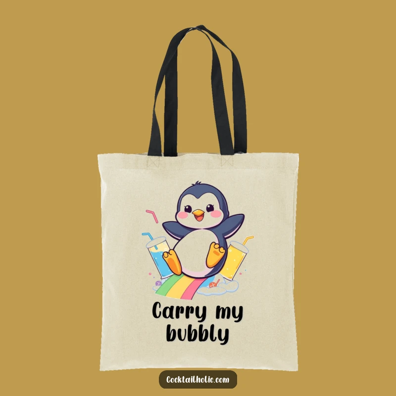 Funny Penguin Drink Slide Tote Bag - Cheerful & Practical Gift for Everyday Fun