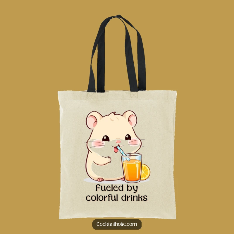 Funny Hamster Tote Bag: Adorable Cartoon Sipping Design, Practical and Funny Gift