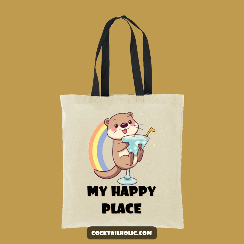 Funny Otter Tote Bag: Playful Rainbow Cocktail Design, Stylish Funny Gift Accessory