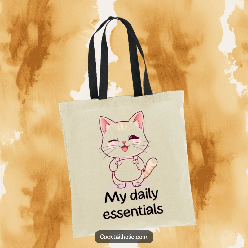 Funny winking cat bartender tote bag, a stylish and humorous accessory for shopping and everyday use.
