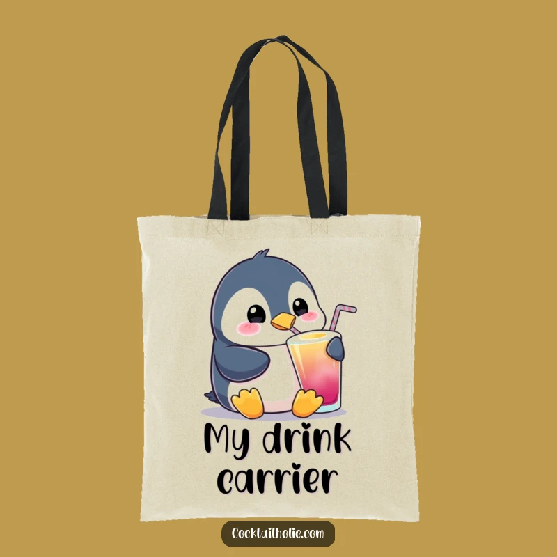 Funny Penguin Sipping Tote Bag: Carry Your Essentials with Cute Style